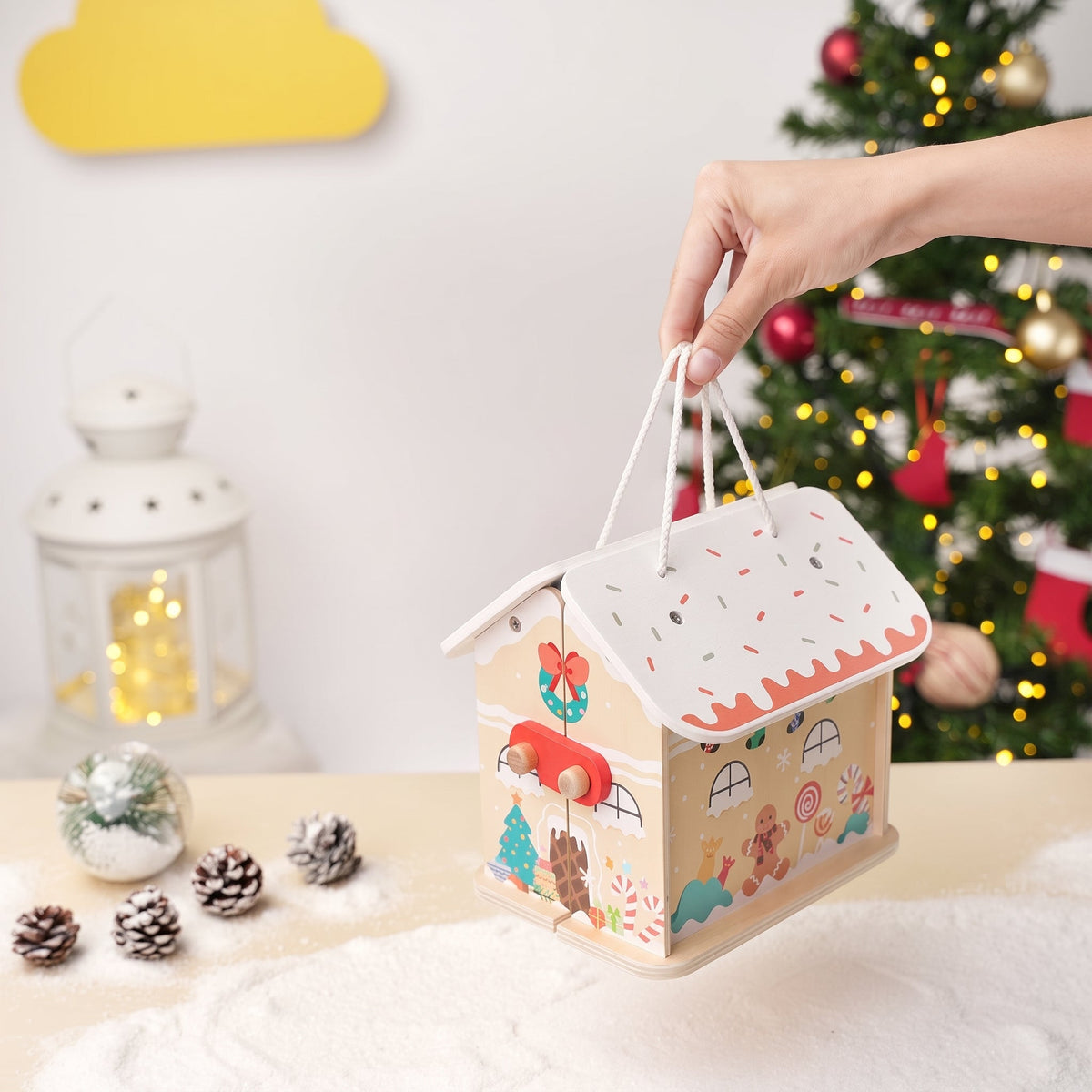 Wooden Christmas Dollhouse with Figurines