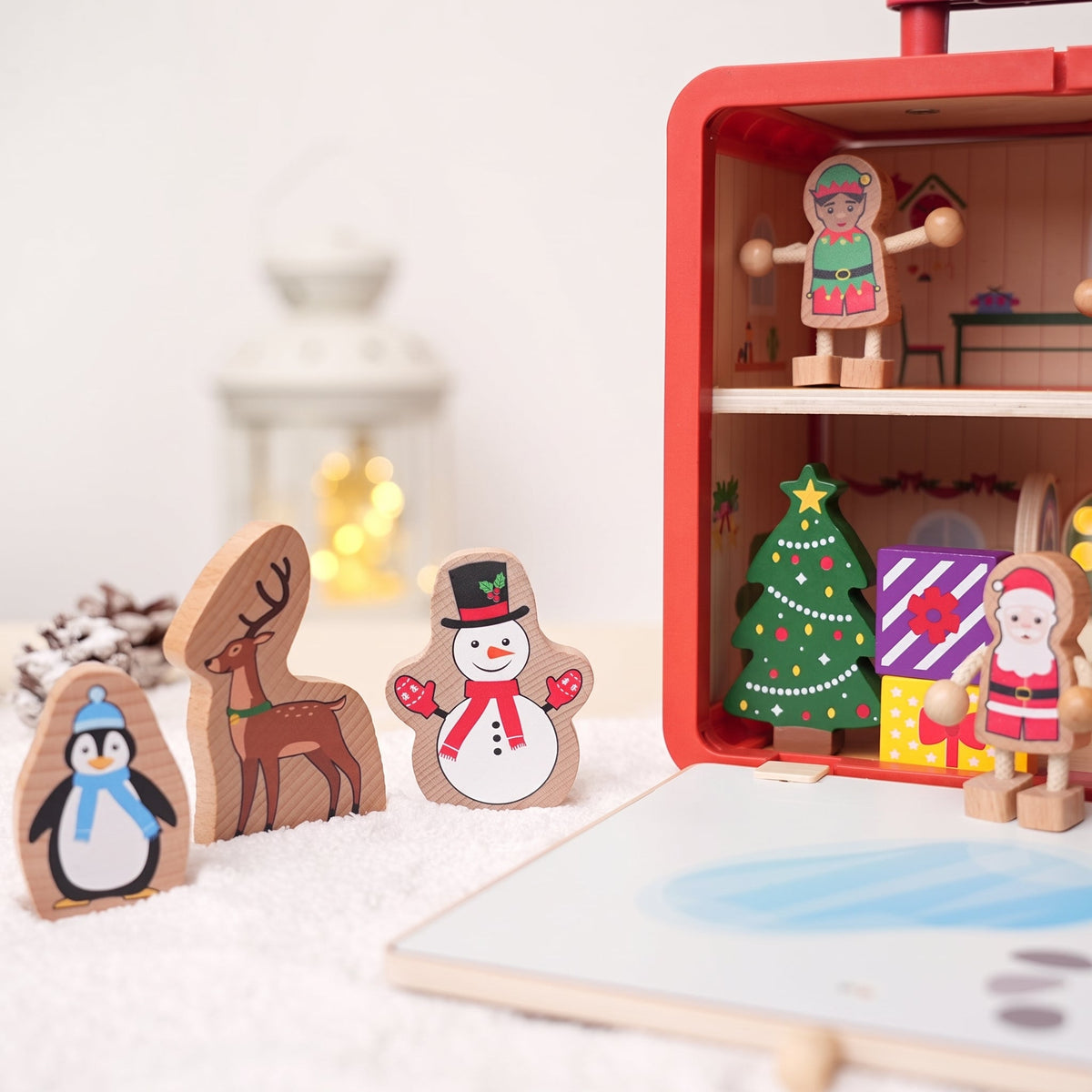 Wooden Christmas Dollhouse with Figurines