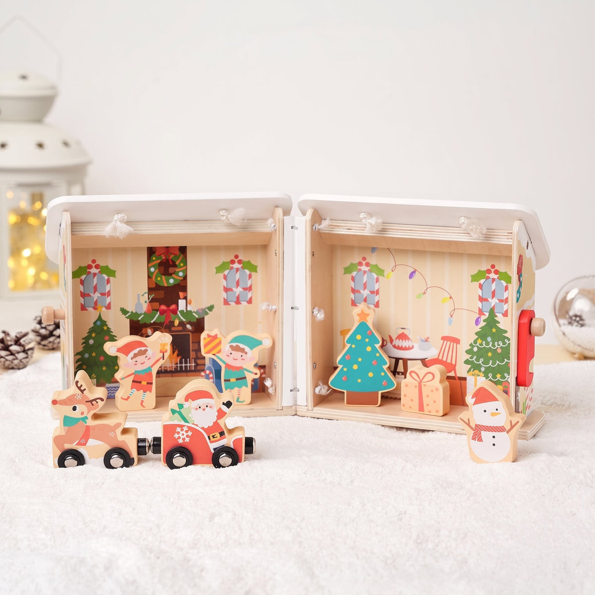 Wooden Christmas Dollhouse with Figurines