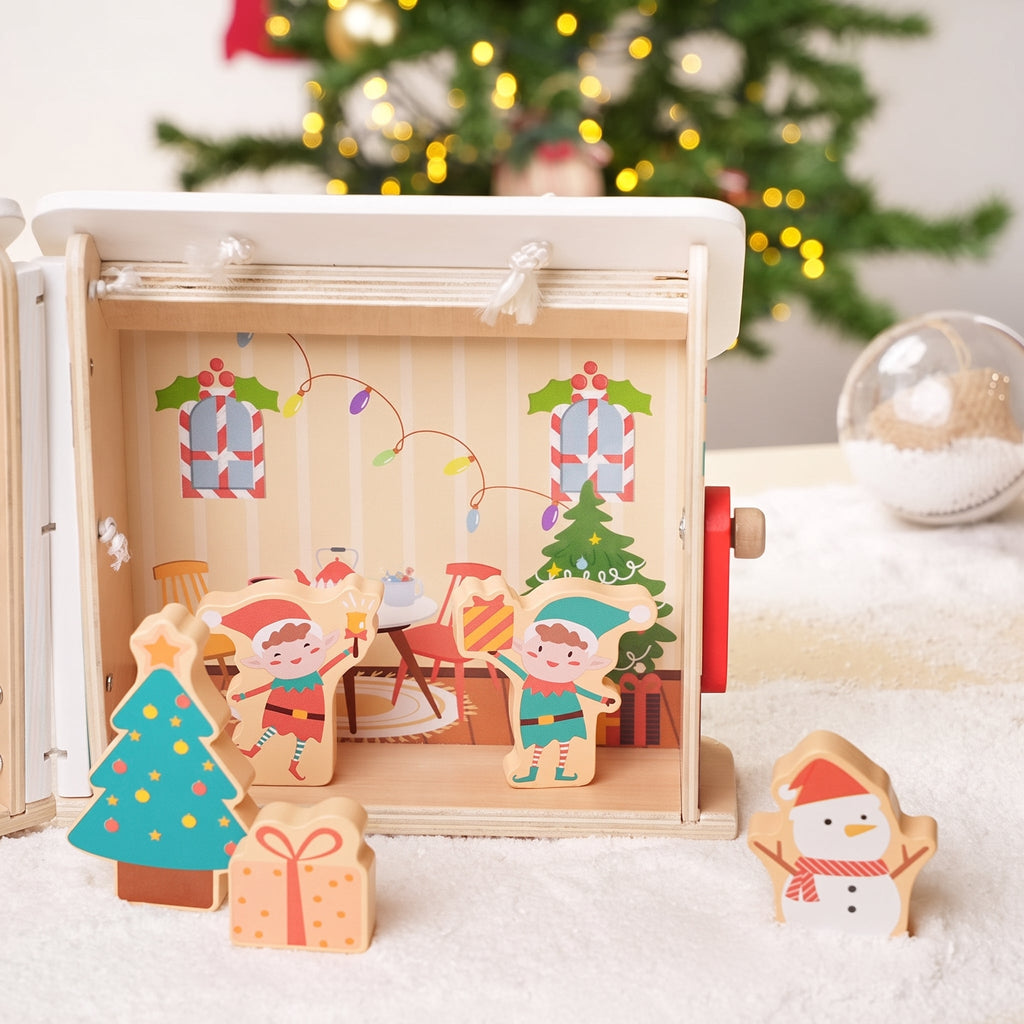 Wooden Christmas Dollhouse with Figurines