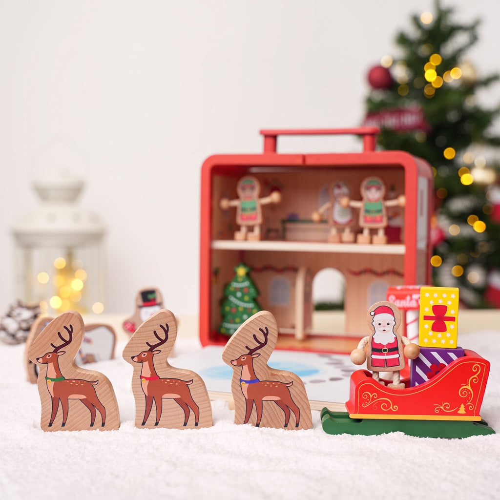 Wooden Christmas Dollhouse with Figurines