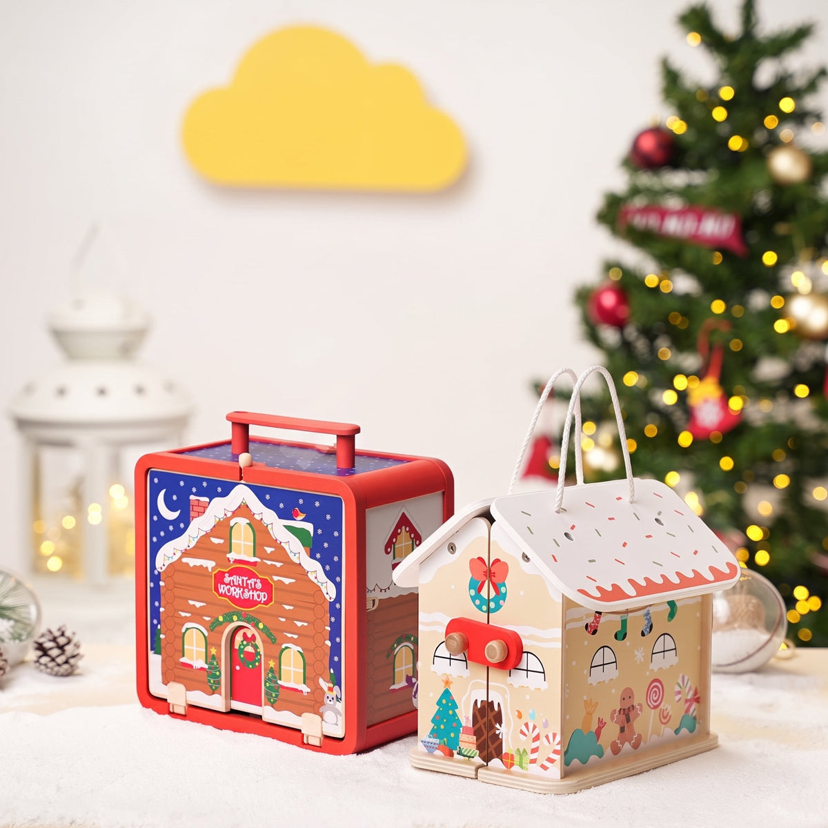 Wooden Christmas Dollhouse with Figurines