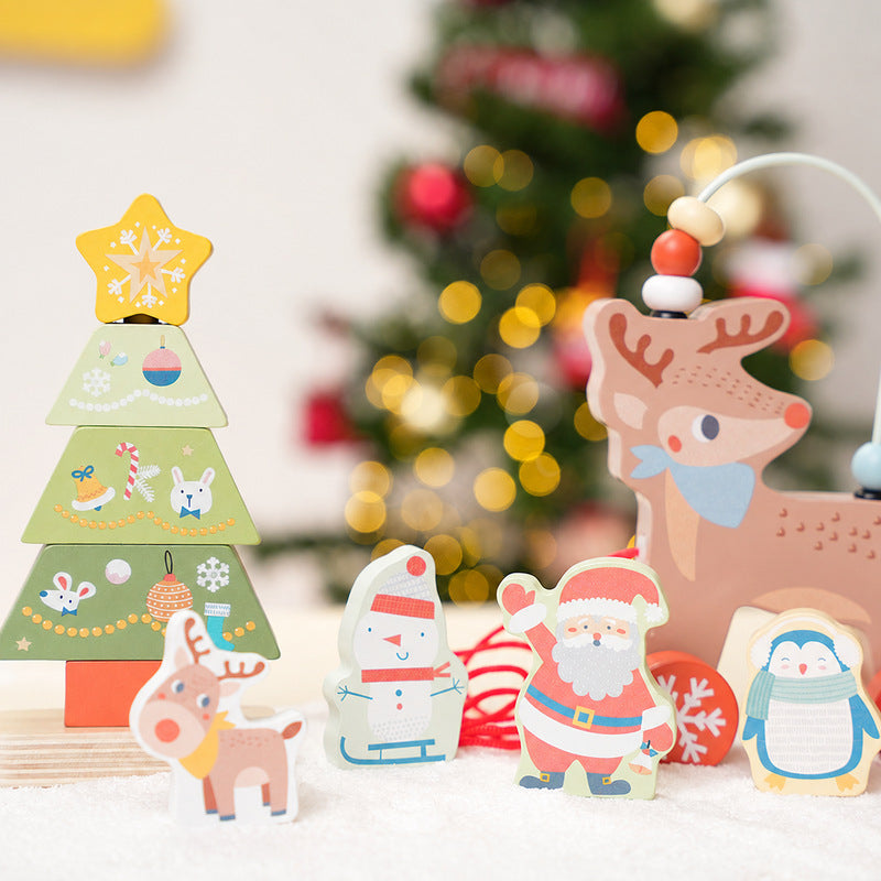 Wooden Christmas Toy Set with Tree, Reindeer & Figurines