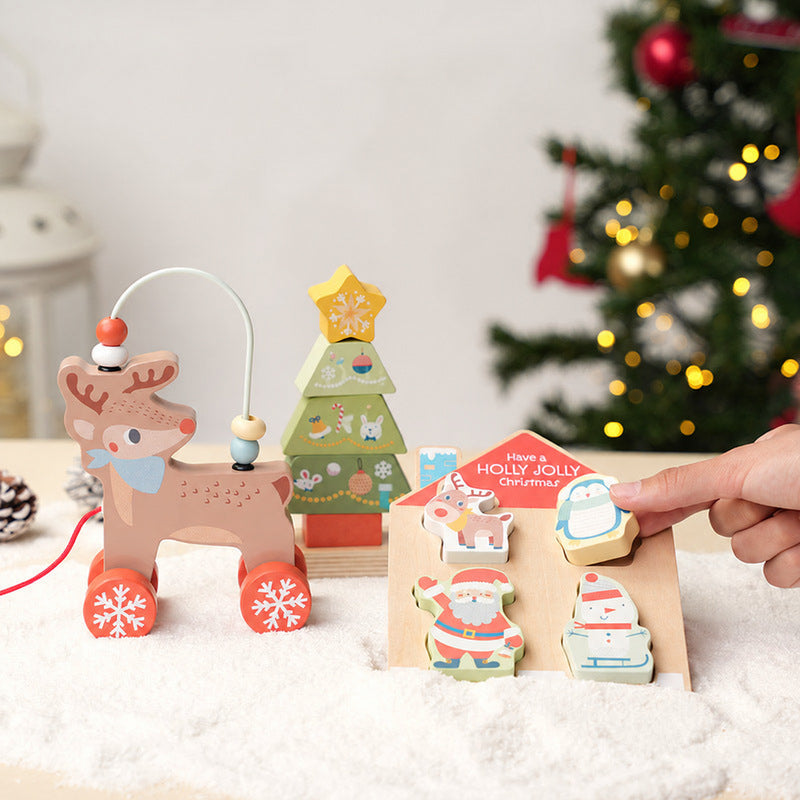 Wooden Christmas Toy Set with Tree, Reindeer & Figurines