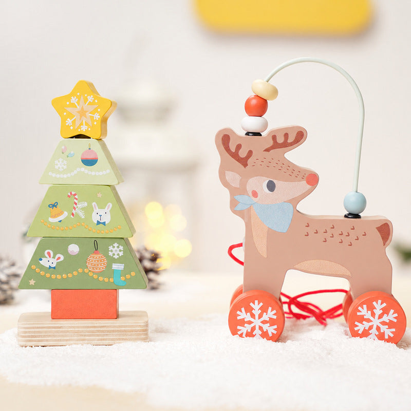 Wooden Christmas Toy Set with Tree, Reindeer & Figurines