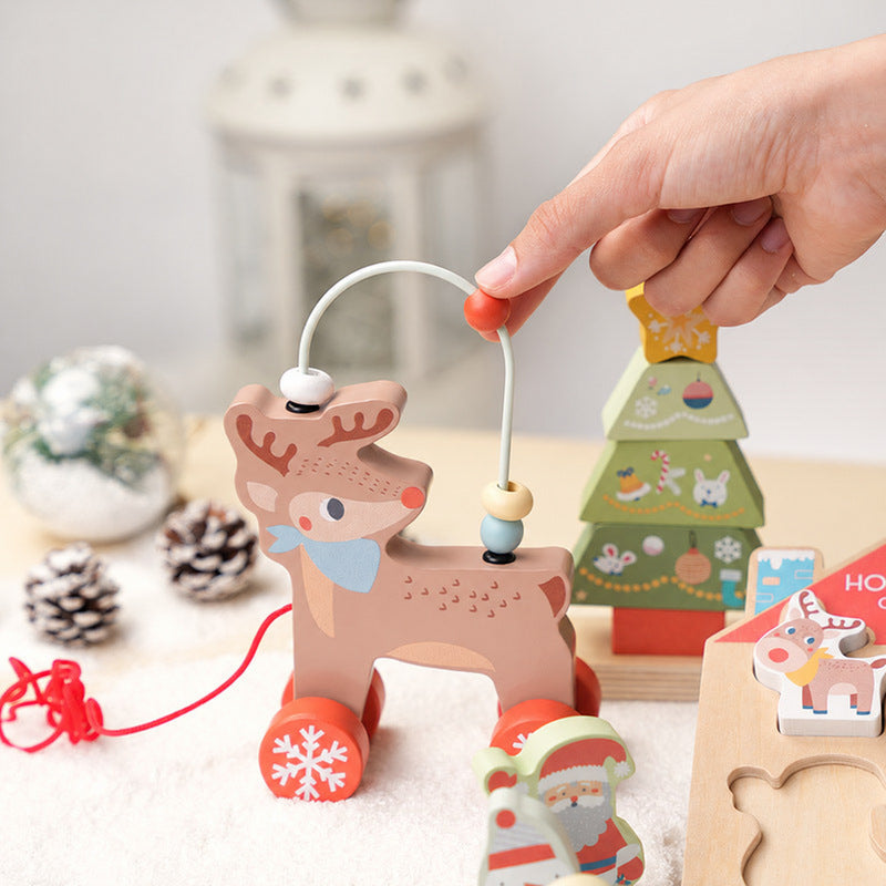 Wooden Christmas Toy Set with Tree, Reindeer & Figurines