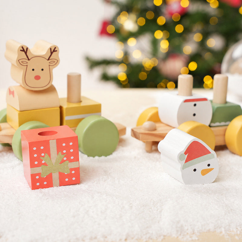 Wooden Christmas Train with Stacking Blocks and Festive Characters
