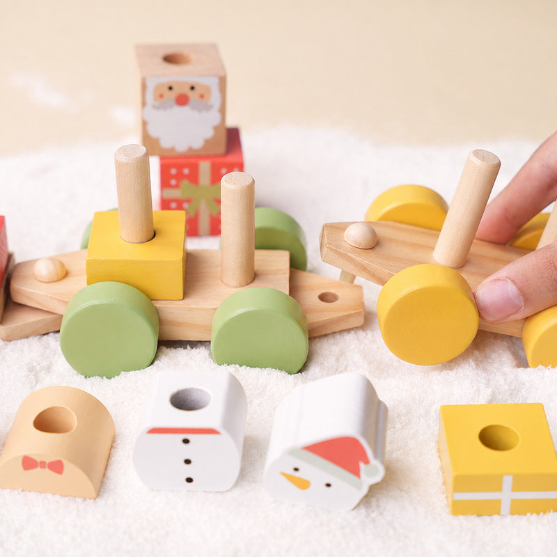 Wooden Christmas Train with Stacking Blocks and Festive Characters