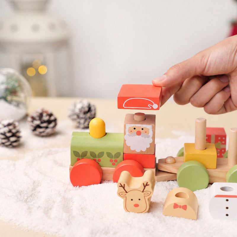 Wooden Christmas Train with Stacking Blocks and Festive Characters