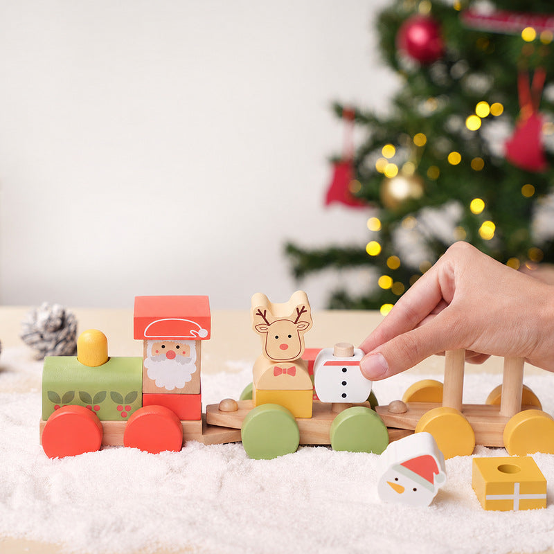 Wooden Christmas Train with Stacking Blocks and Festive Characters