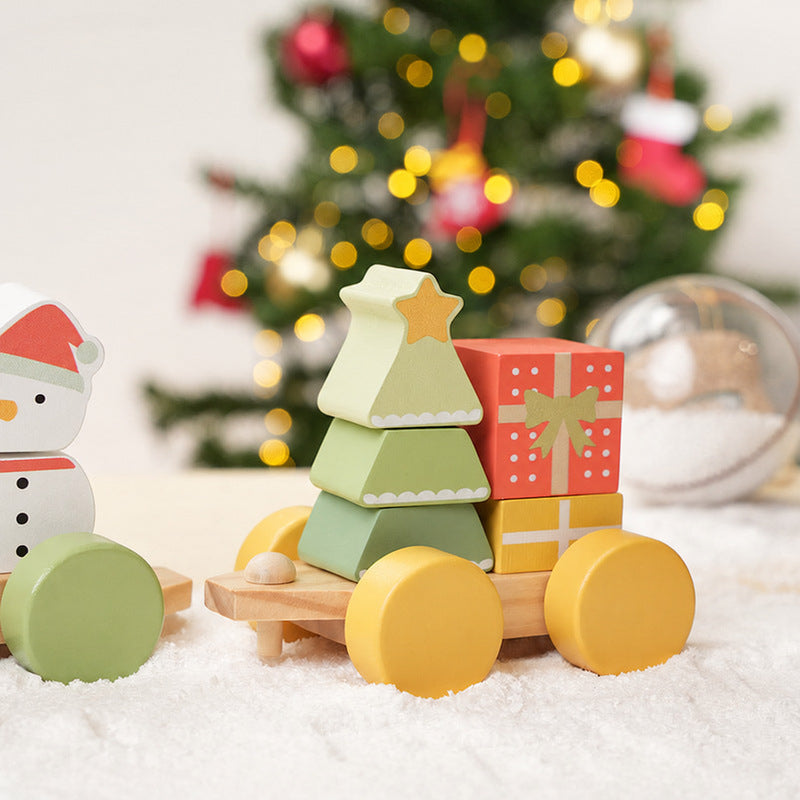 Wooden Christmas Train with Stacking Blocks and Festive Characters