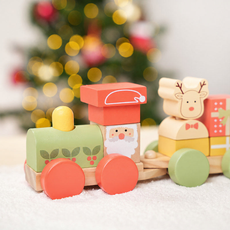Wooden Christmas Train with Stacking Blocks and Festive Characters