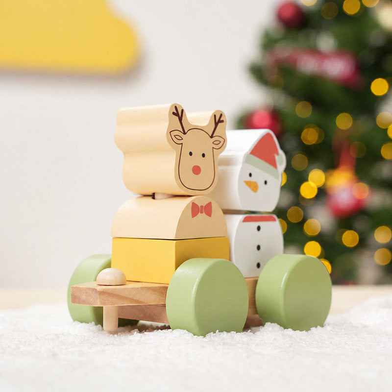 Wooden Christmas Train with Stacking Blocks and Festive Characters