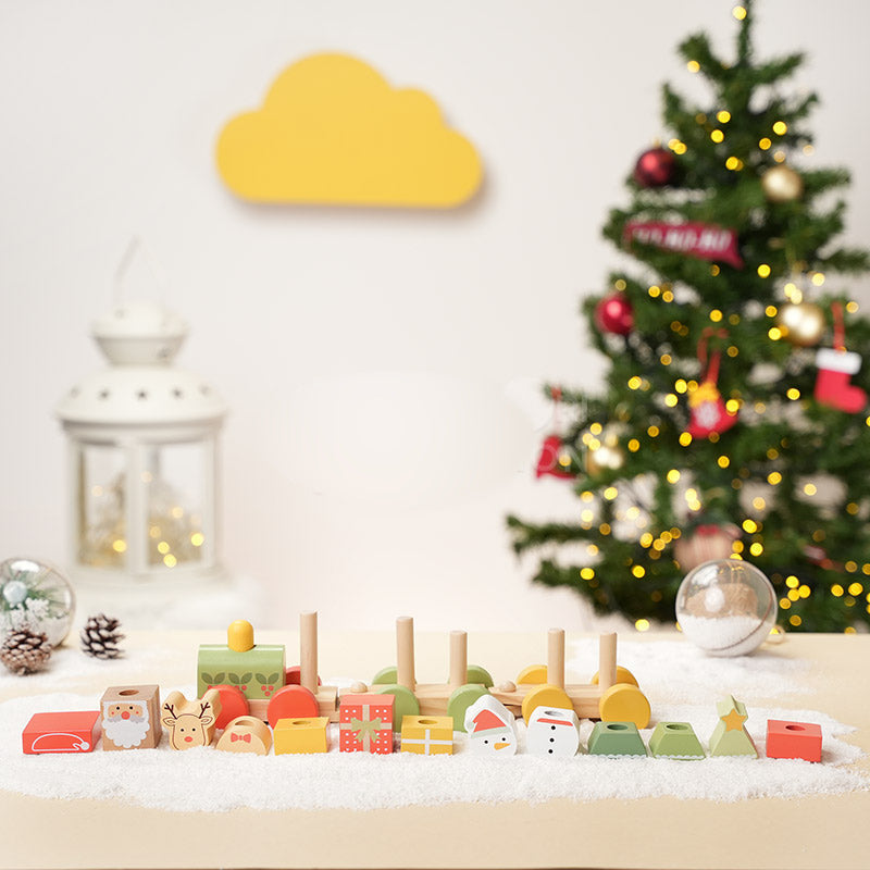 Wooden Christmas Train with Stacking Blocks and Festive Characters