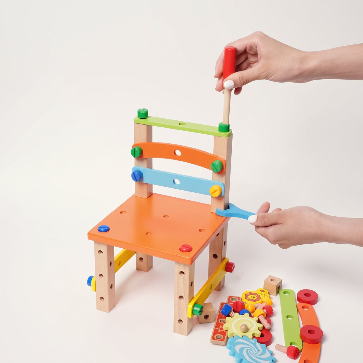 Wooden Construction Toy Chair with Tools and Screws