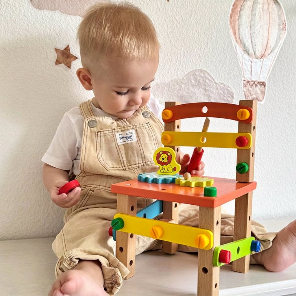 Wooden Construction Toy Chair with Tools and Screws