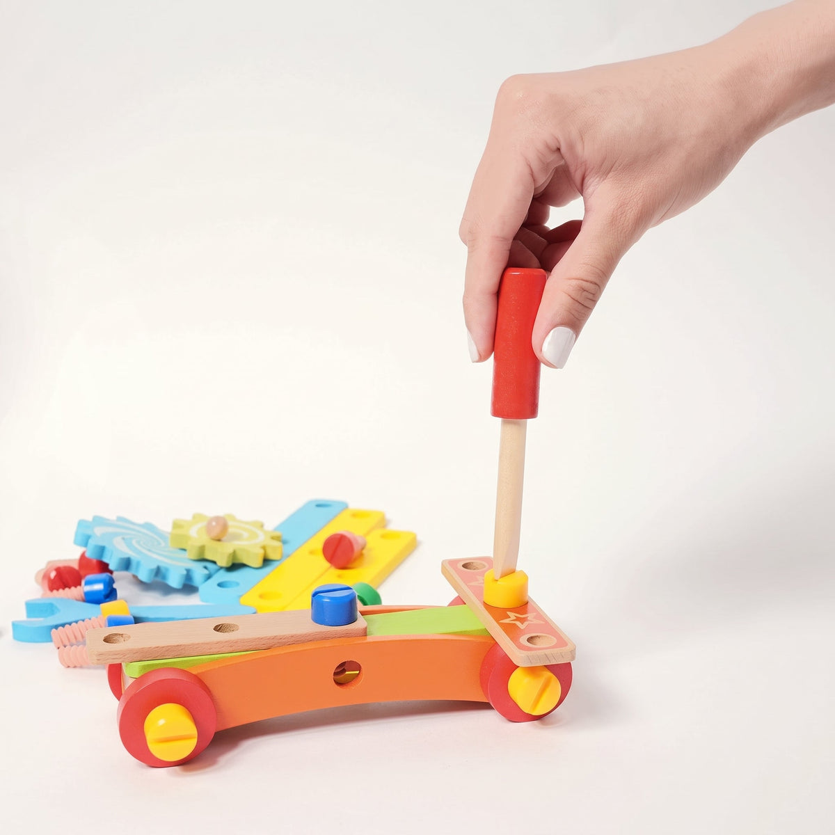 Wooden Construction Toy Chair with Tools and Screws