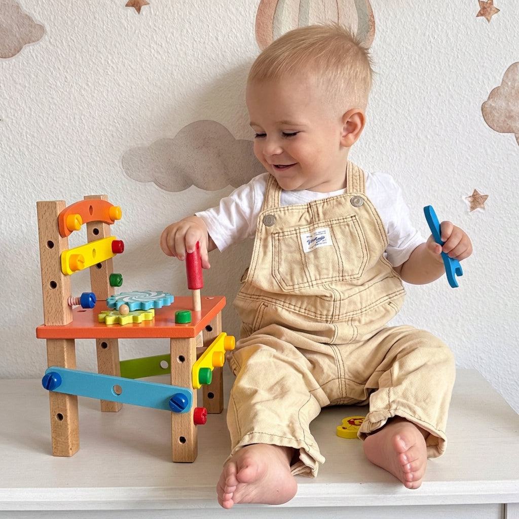 Wooden Construction Toy Chair with Tools and Screws