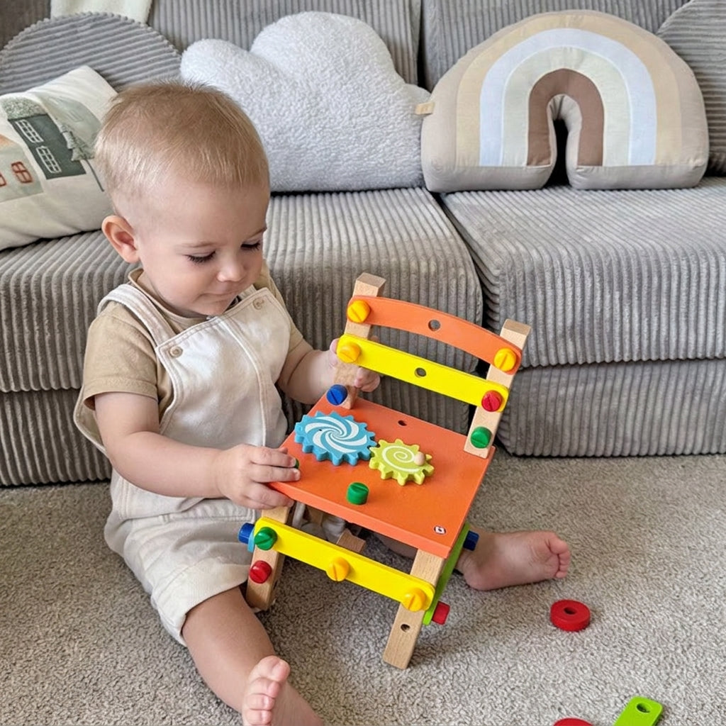Wooden Construction Toy Chair with Tools and Screws
