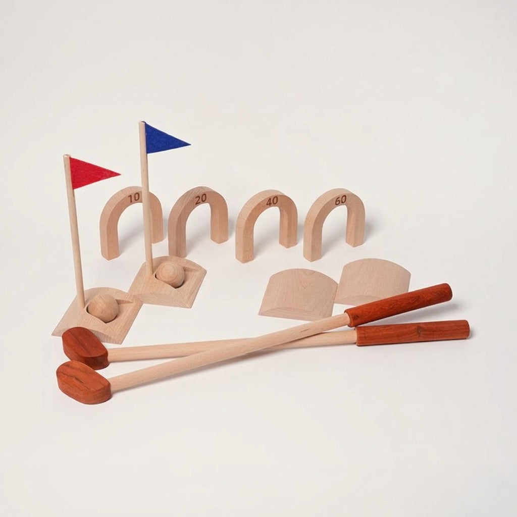 Wooden Croquet Set for Kids with 6 Scoring Arches