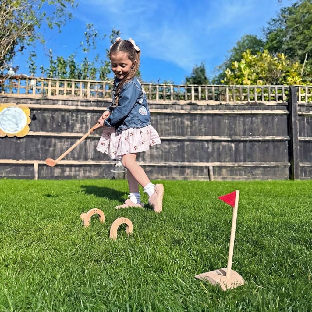 Wooden Croquet Set for Kids with 6 Scoring Arches
