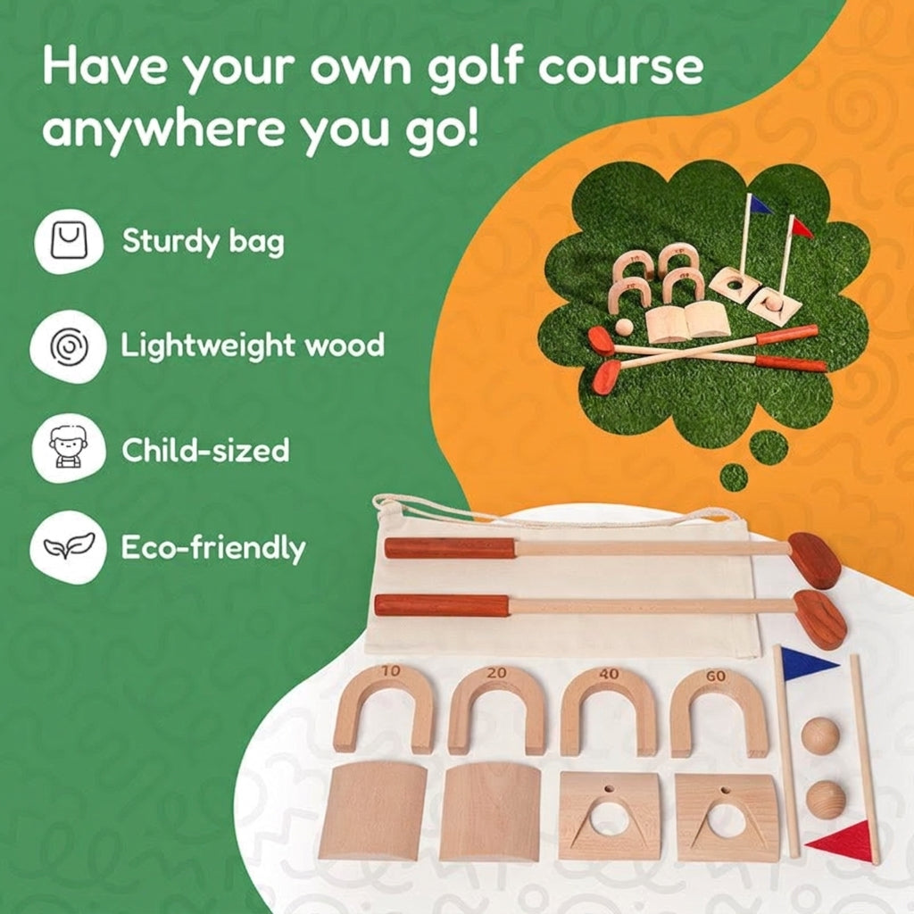 Wooden Croquet Set for Kids with 6 Scoring Arches