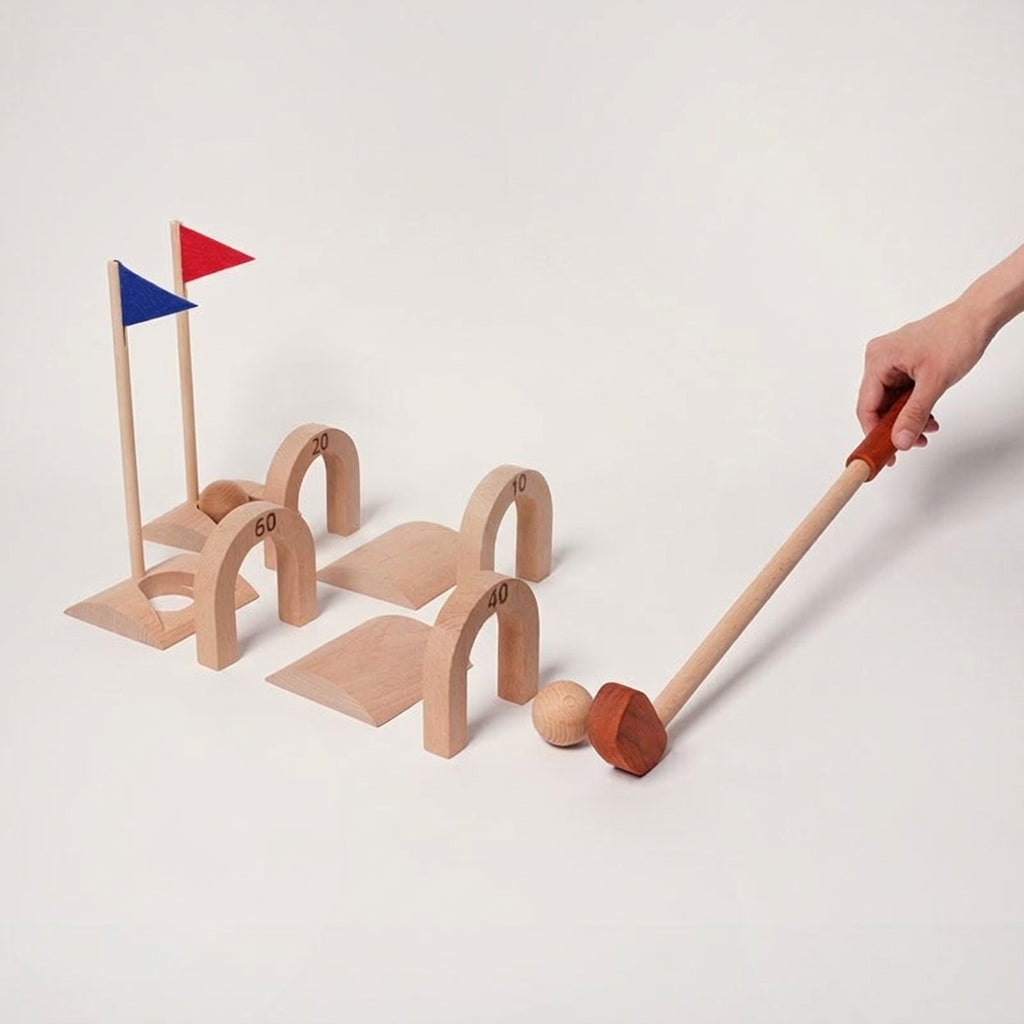 Wooden Croquet Set for Kids with 6 Scoring Arches