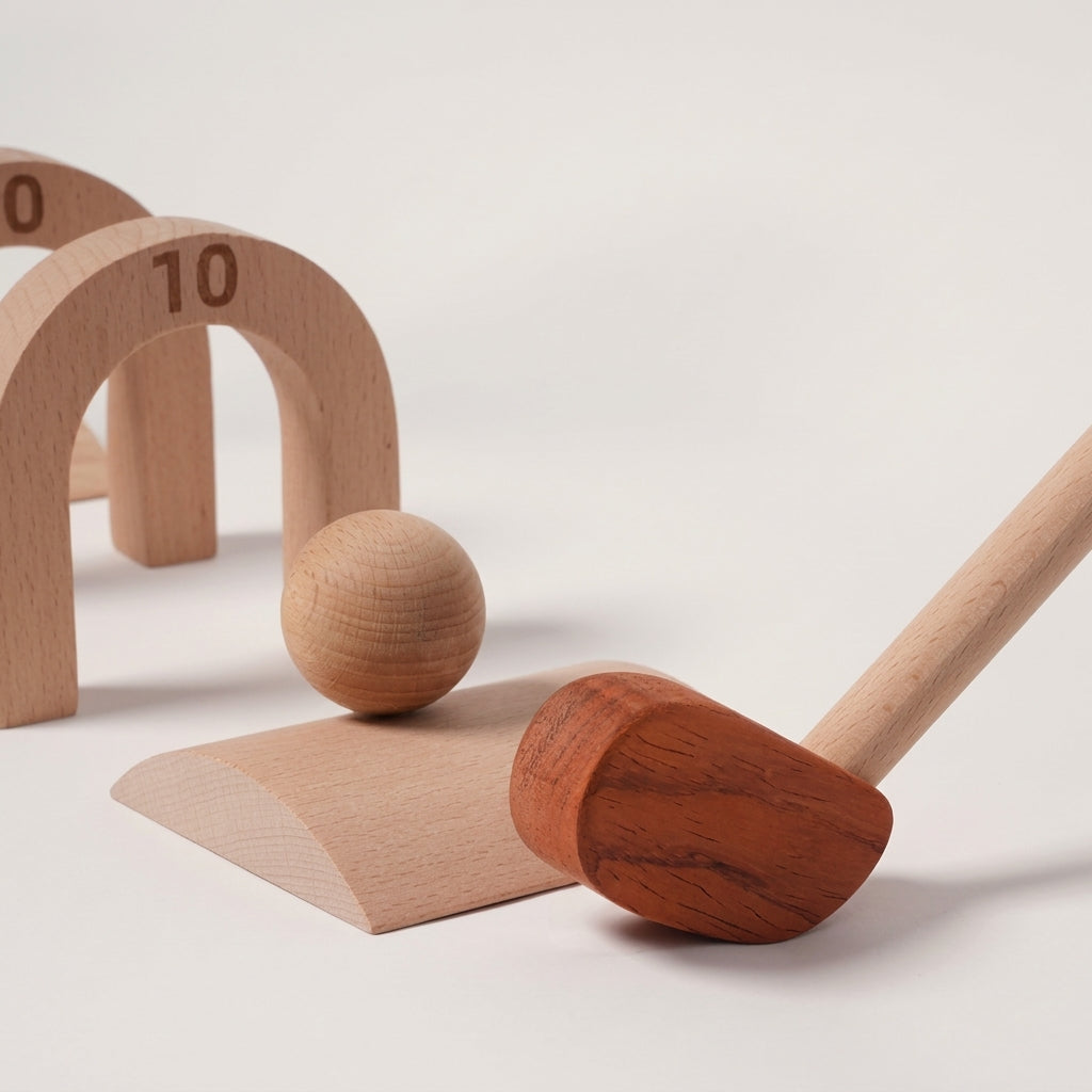 Wooden Croquet Set for Kids with 6 Scoring Arches