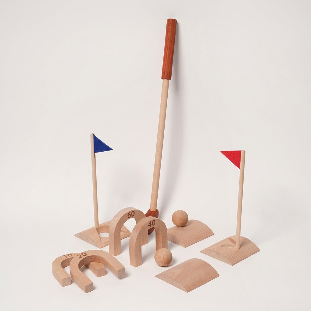 Wooden Croquet Set for Kids with 6 Scoring Arches
