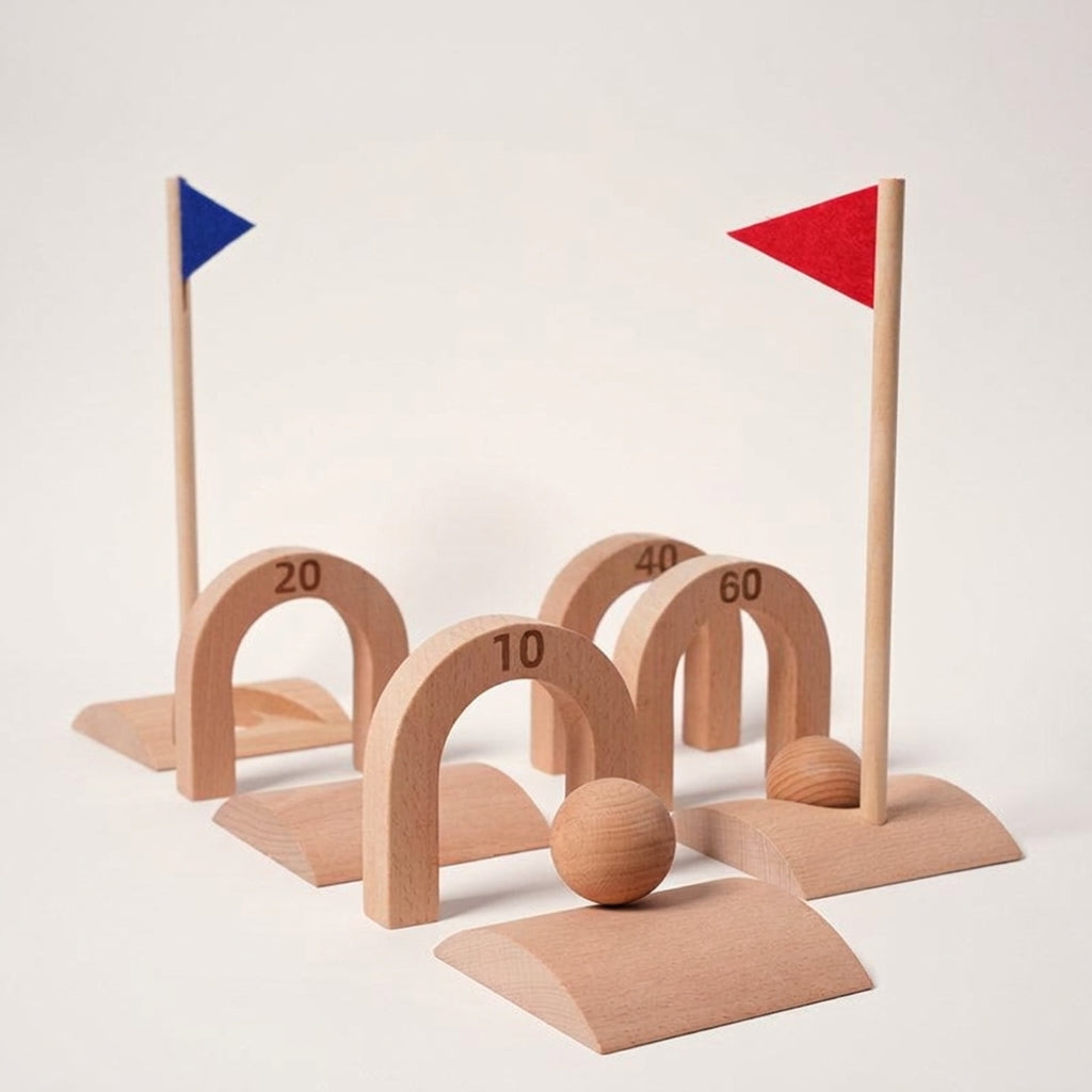 Wooden Croquet Set for Kids with 6 Scoring Arches