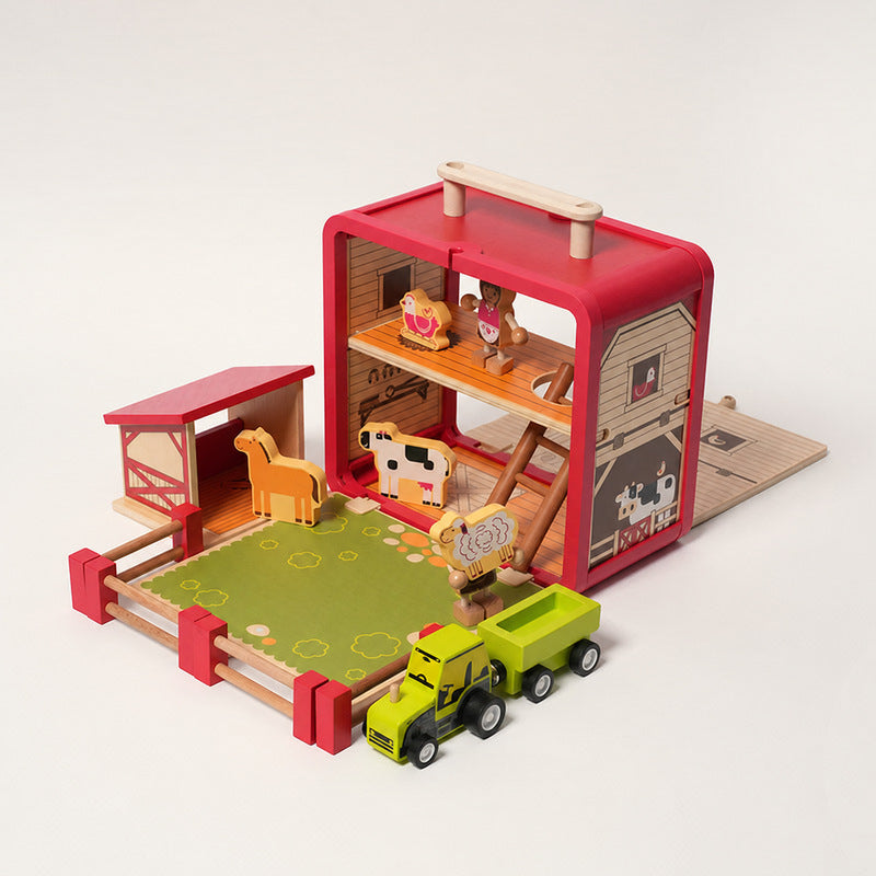 Wooden Farm Playset with Animals and Tractor