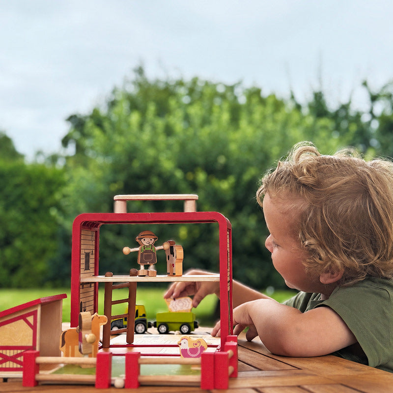 Wooden Farm Playset with Animals and Tractor