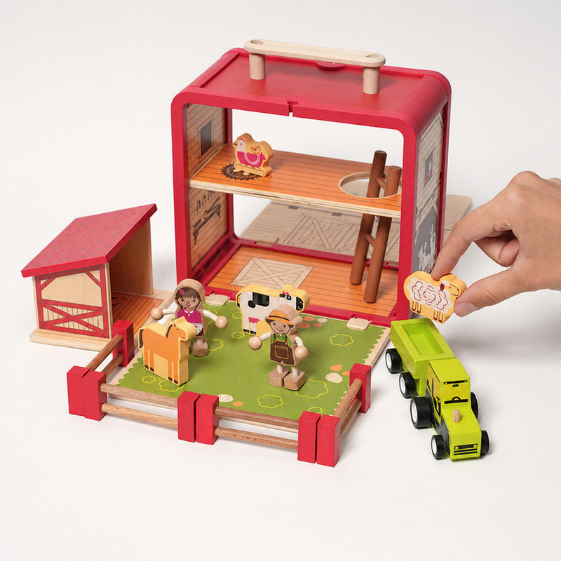 Wooden Farm Playset with Animals and Tractor