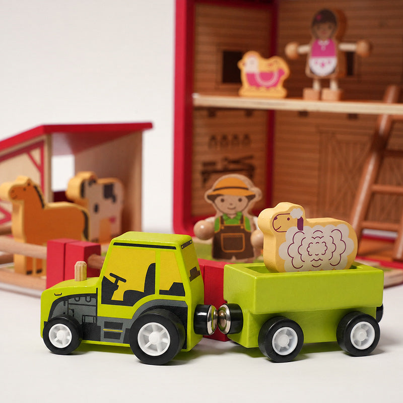 Wooden Farm Playset with Animals and Tractor