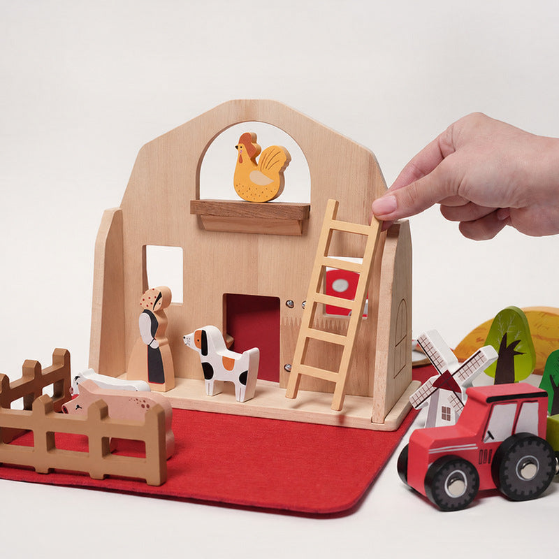 Wooden Farm Playset with Busy Board Bundle