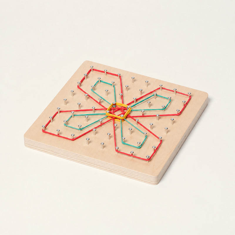 Wooden Geoboard with Rubber Bands and Pattern Cards