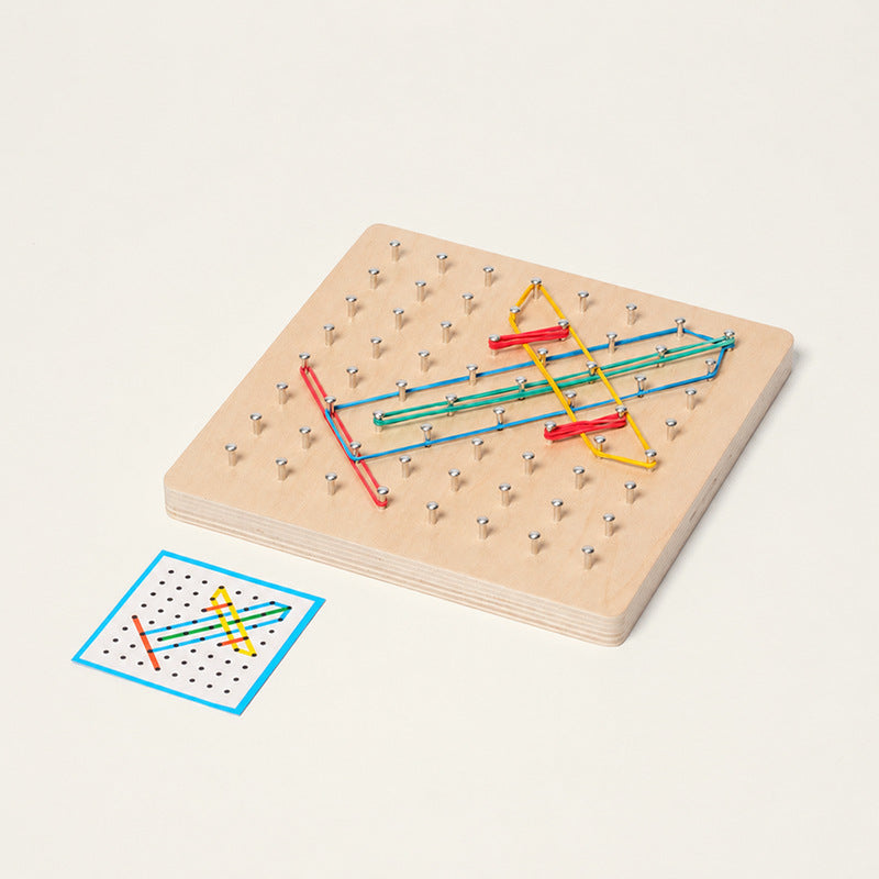 Wooden Geoboard with Rubber Bands and Pattern Cards