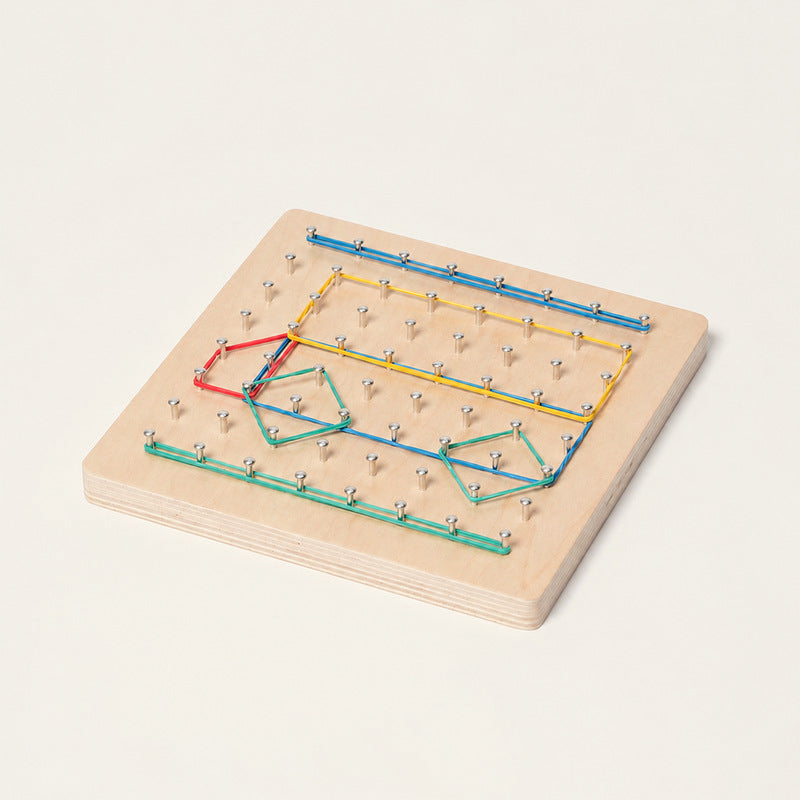 Wooden Geoboard with Rubber Bands and Pattern Cards
