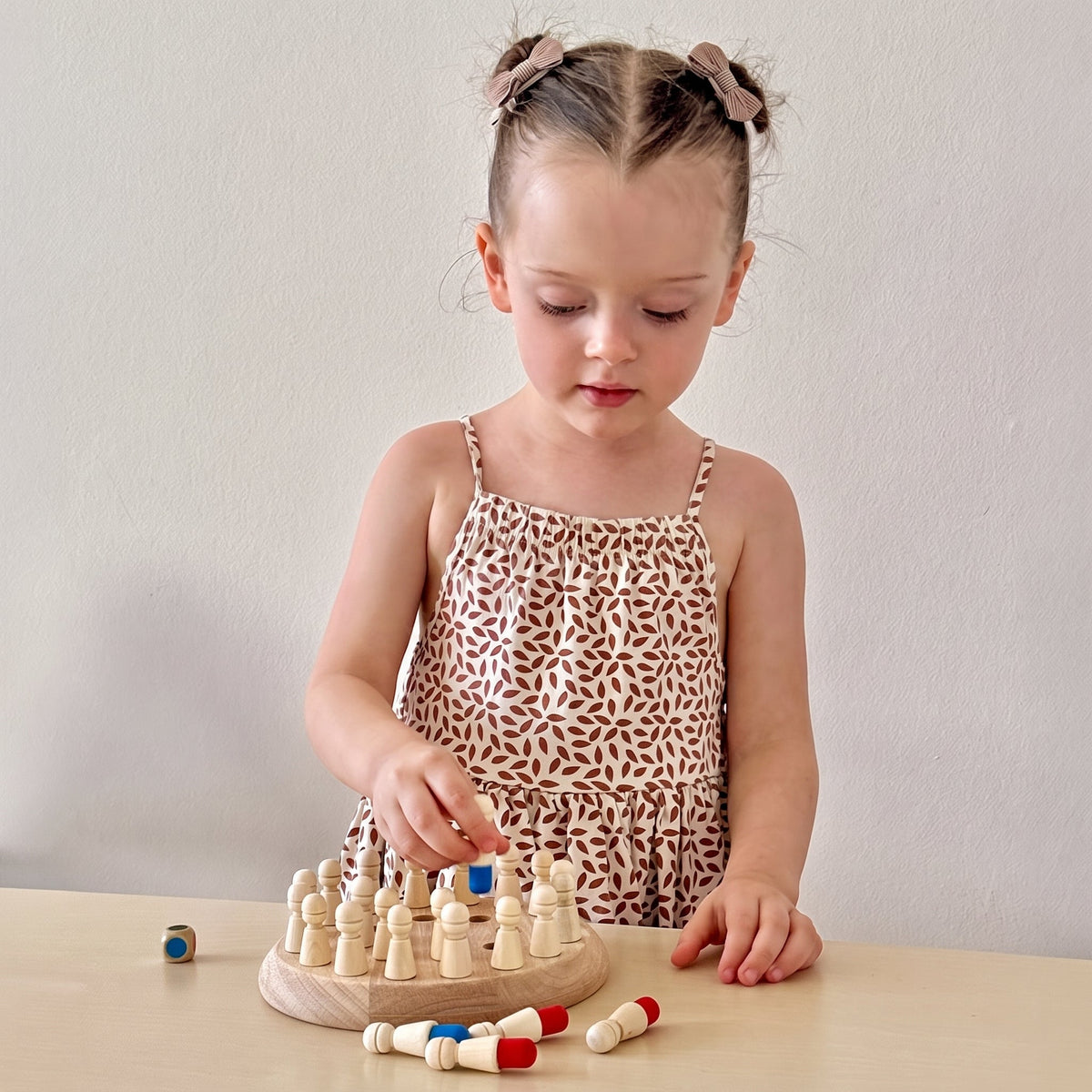 Wooden Memory Game with Colored Pegs and Dice