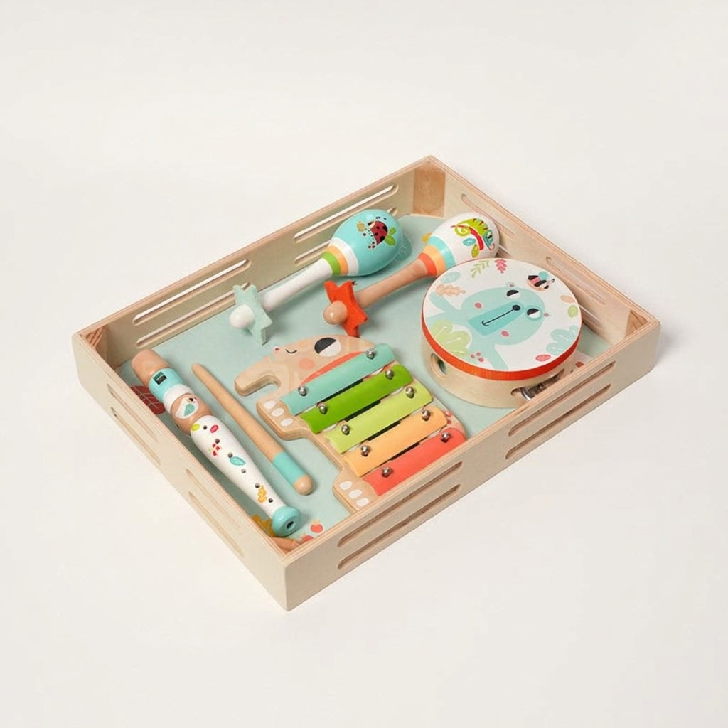 Wooden Music Set, 5 Instruments with Storage Tray