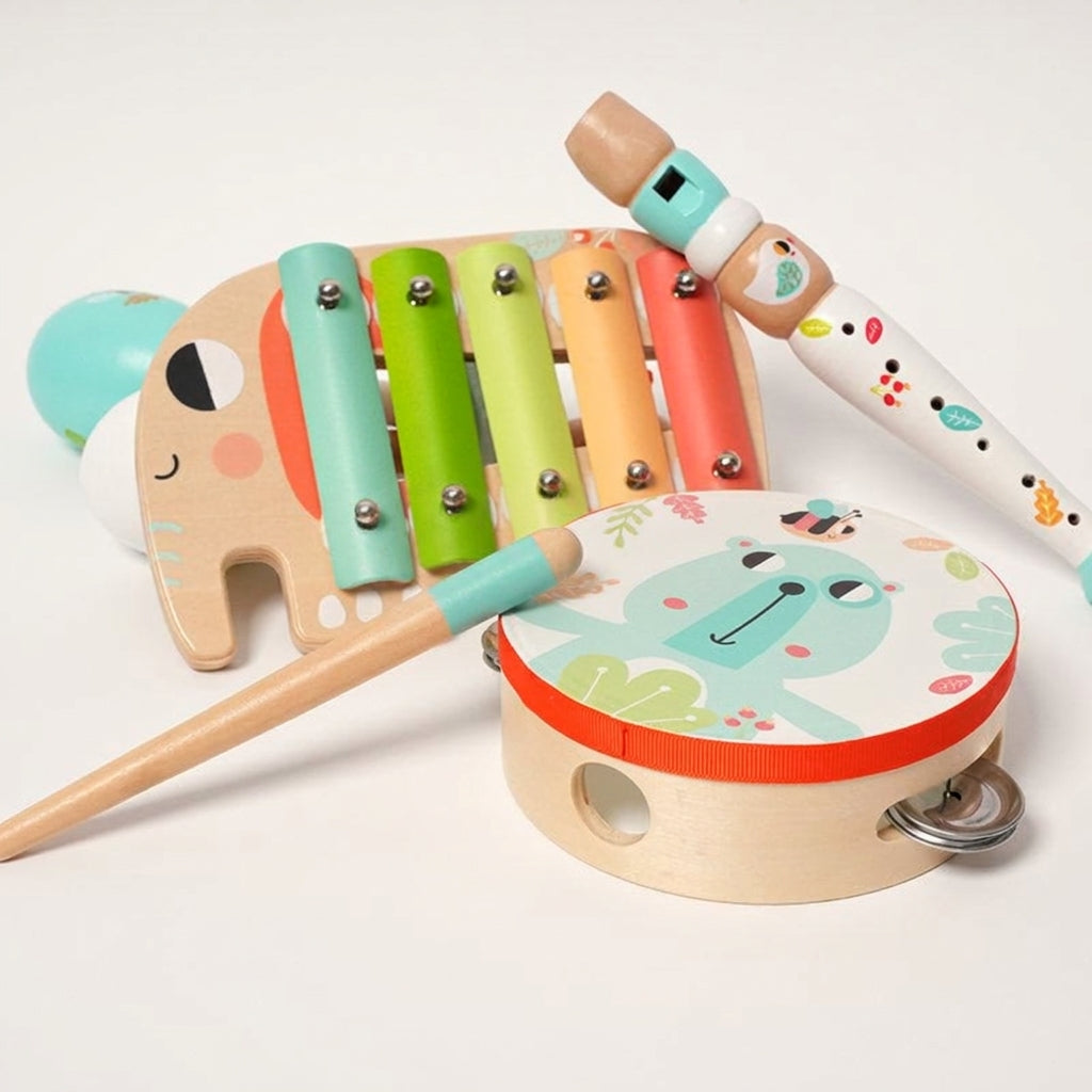 Wooden Music Set, 5 Instruments with Storage Tray