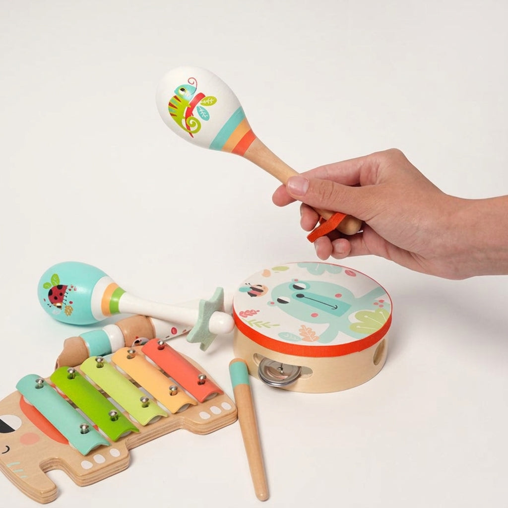 Wooden Music Set, 5 Instruments with Storage Tray