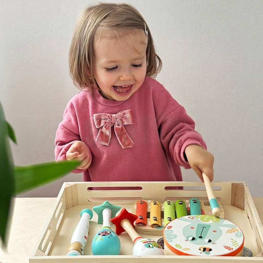 Wooden Music Set, 5 Instruments with Storage Tray