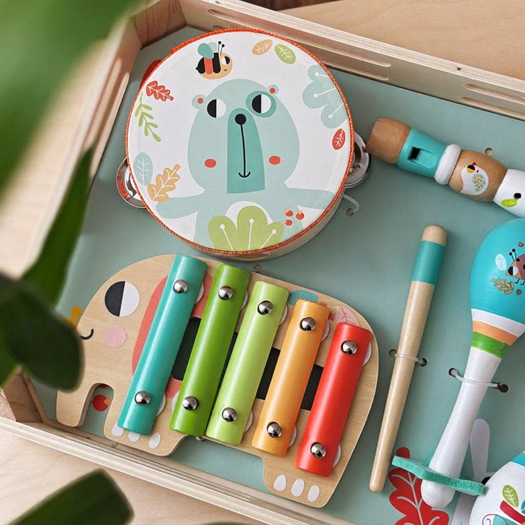 Wooden Music Set, 5 Instruments with Storage Tray
