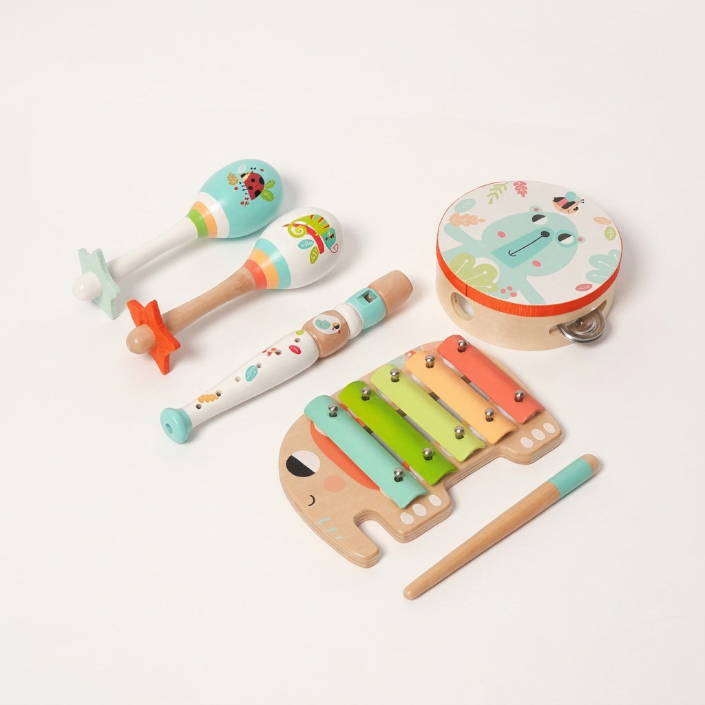 Wooden Music Set, 5 Instruments with Storage Tray