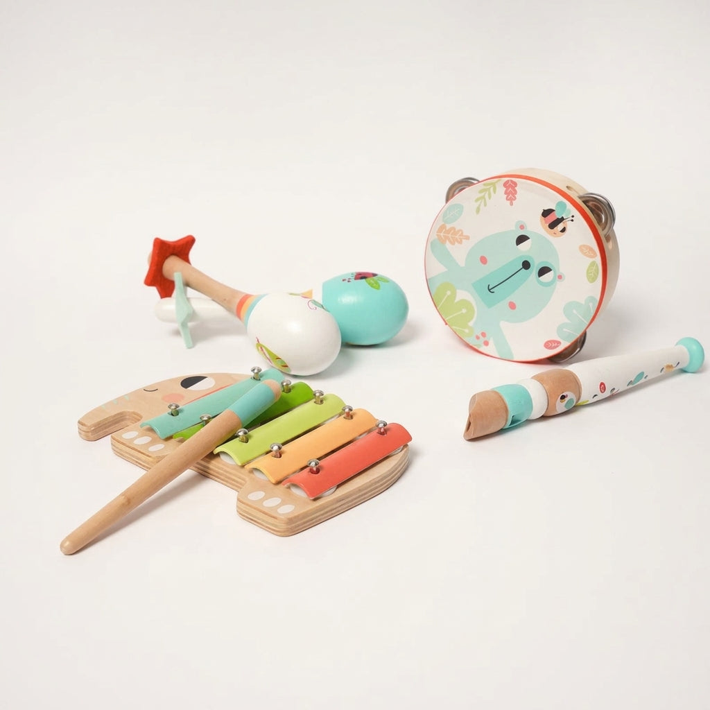 Wooden Music Set, 5 Instruments with Storage Tray