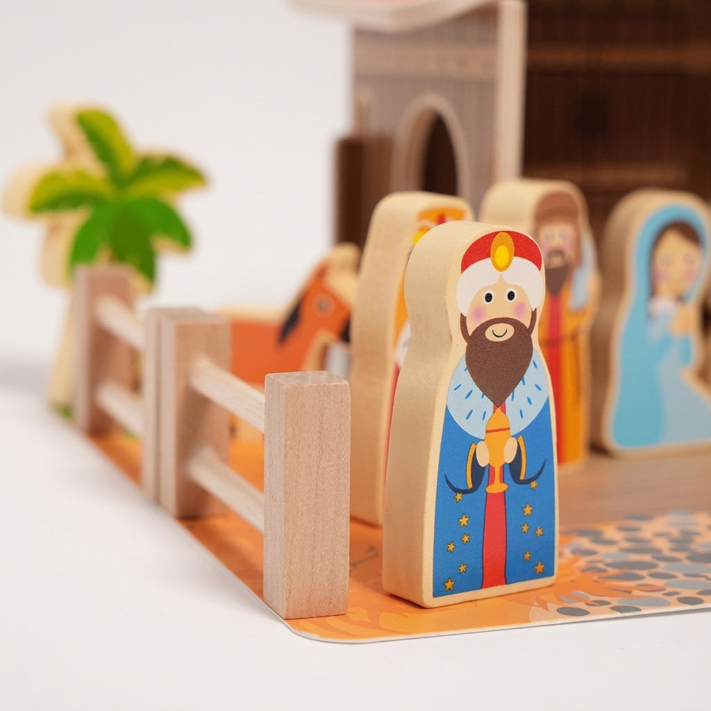 Wooden Nativity Set with 20 Hand-Painted Figures