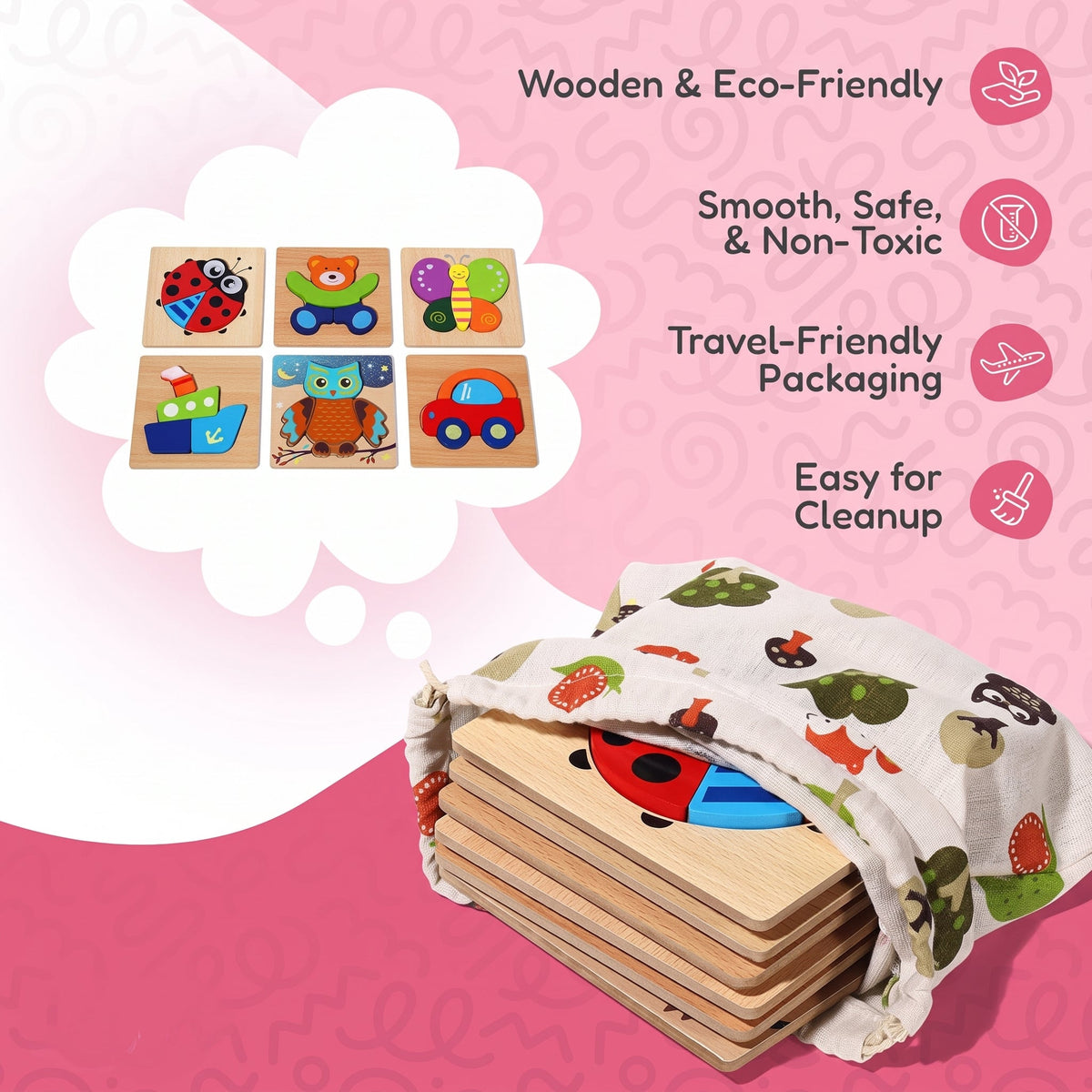 Wooden Owl Puzzle Set with Night Sky Theme