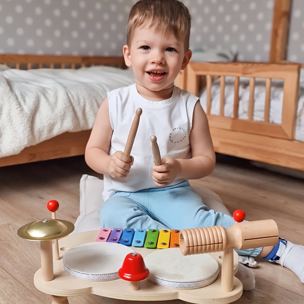 Wooden Percussion Set with Xylophone and Drums