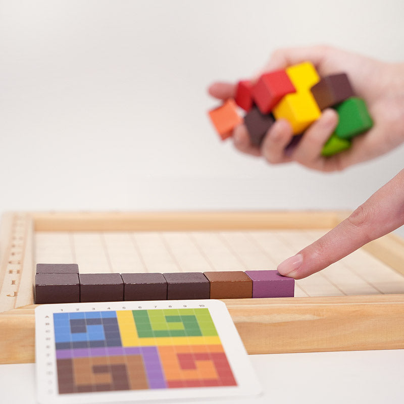 Wooden Puzzle Game with 100 Colorful Blocks and Pattern Cards